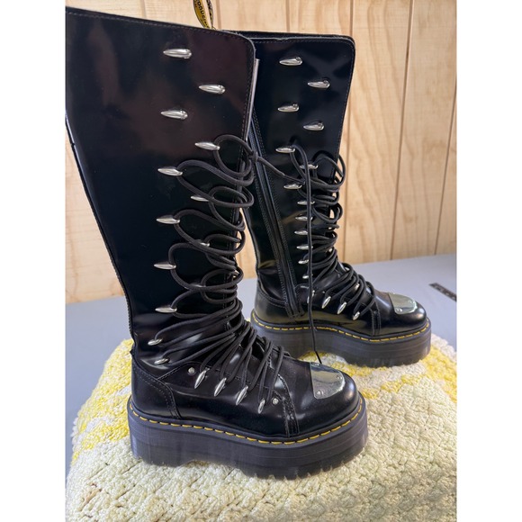 Dr. Martens 1B60 LTT Max Black Leather Knee High Platform Boots Metal Toe USL 8 - Picture 9 of 16